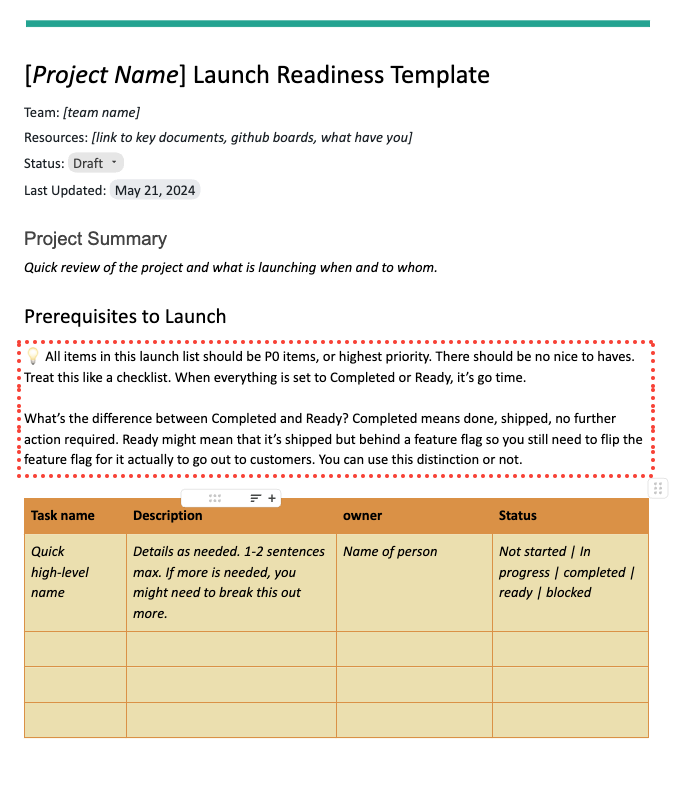 Launch Readiness Template