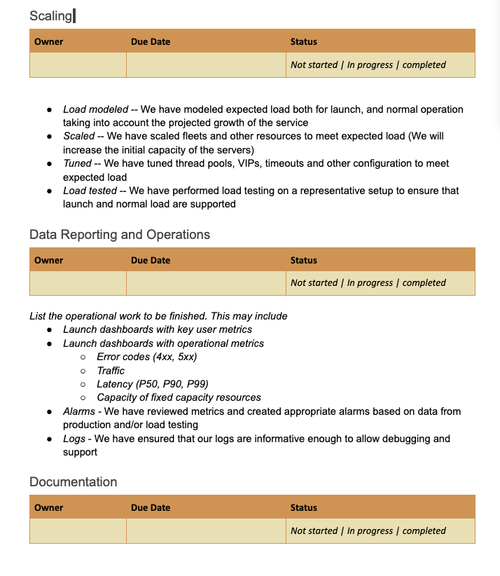 Launch Readiness Template