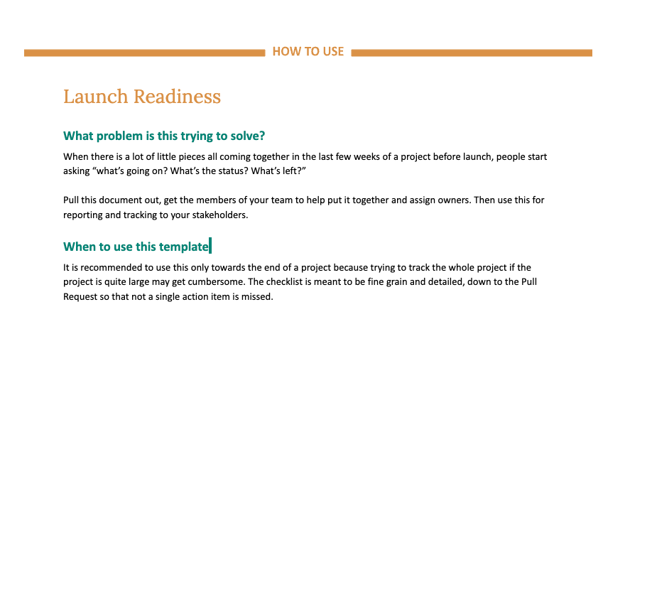 Launch Readiness Template
